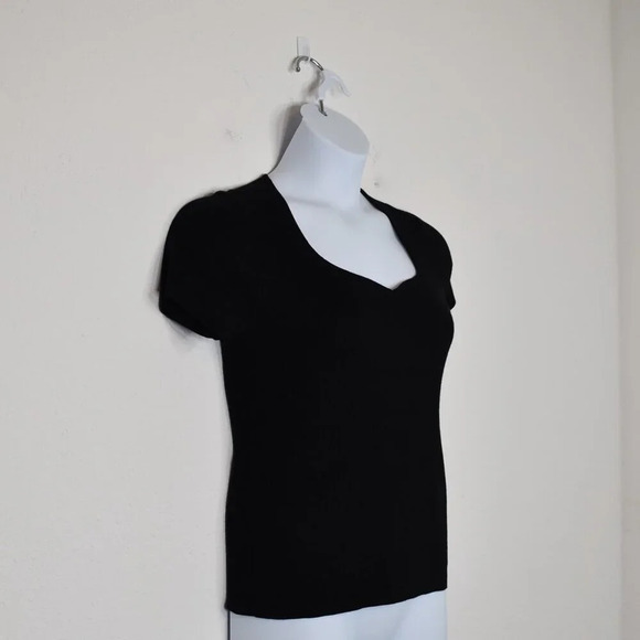 Catherine Malandrino Black Knit Top Sz L Solid Hue Stretch Minimalist Neutral - Picture 4 of 16